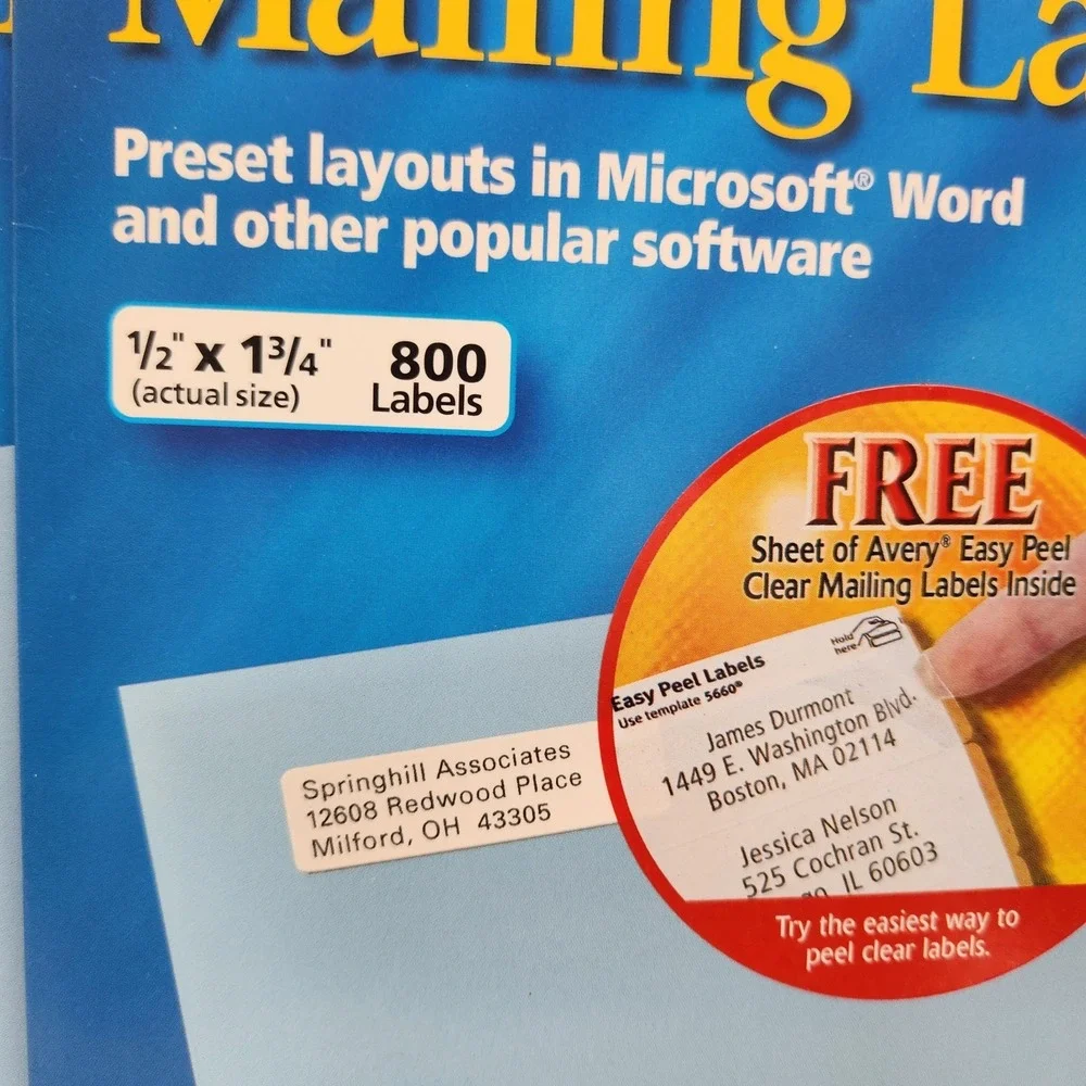 2 Pack Avery 18167 Easy Peel White Return Address Labels Laser Inkjet 1600 Total
